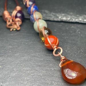 Artisan Gemstone Pendant Necklace With Carnelian Focal Leather Cord Boho Jewels